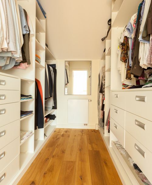 Walk-in-closet-built-ins-Washington-County Walk in closet with built ins added to attic in Washington County, TN